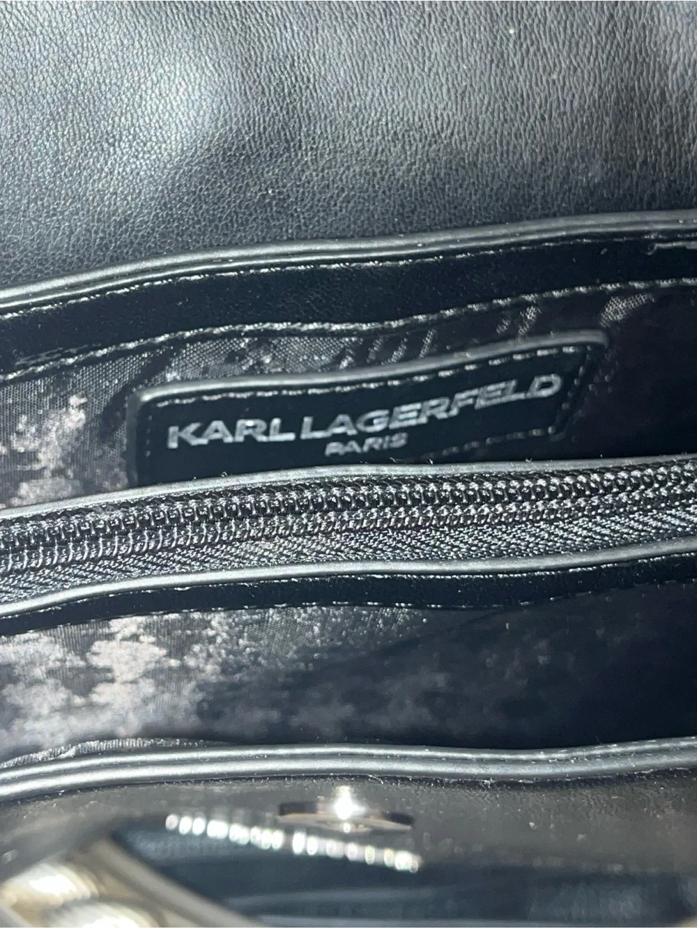Karl Lagerfeld Black Structured Crossbody Satchel with Top Handle and Bow Accent
